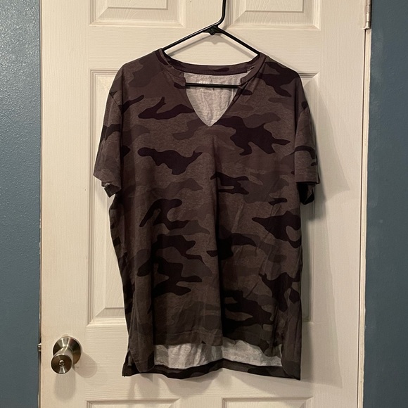 PINK Victoria's Secret Tops - CAMPUS SHORT SLEEVE NOTCH NECK TEE Camo